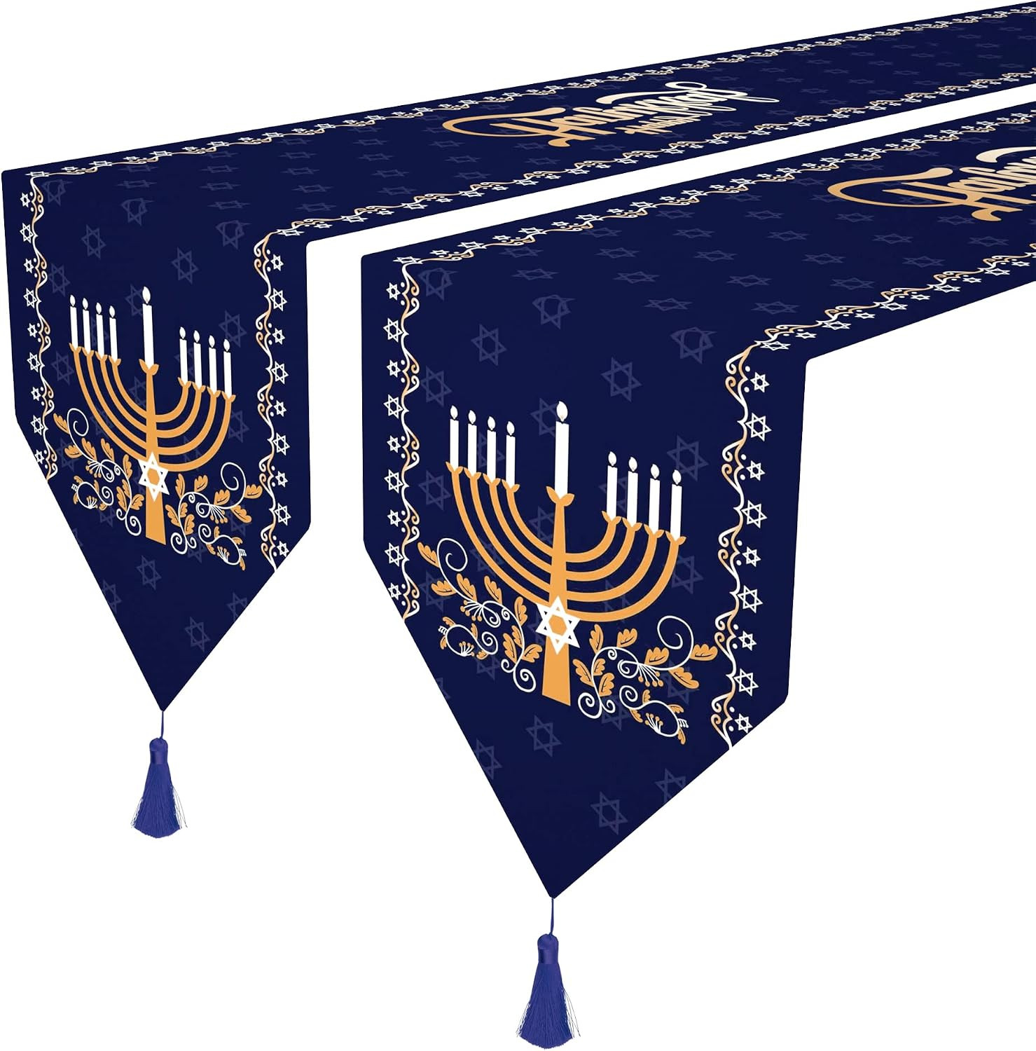 2 Pack Hanukkah Table Runner -12 X71 Jewish Chanukah Table Decoration with Tasse