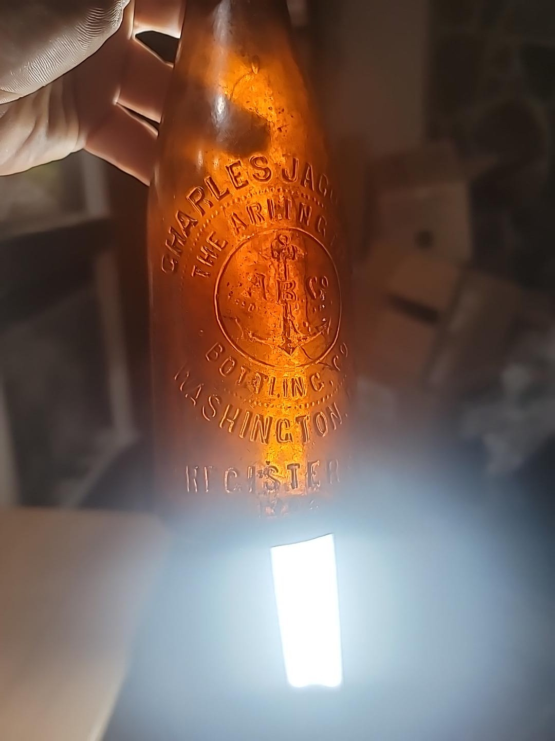 Antique Charles Jacobsen Arlington Bottling Co Amber Bottle Washington DC 1904