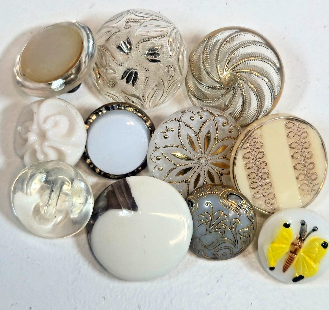Vintage Antique Glass Button Lot Mixed Czech Art Glass Moonglow Gilt Butterfly 