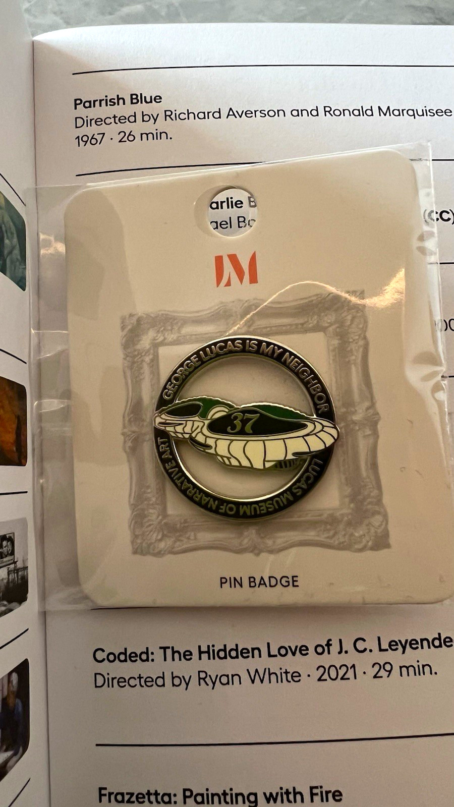 RARE LUCAS MUSEUM, George Lucas Is My Neighbor Button Pin Badge Collectible