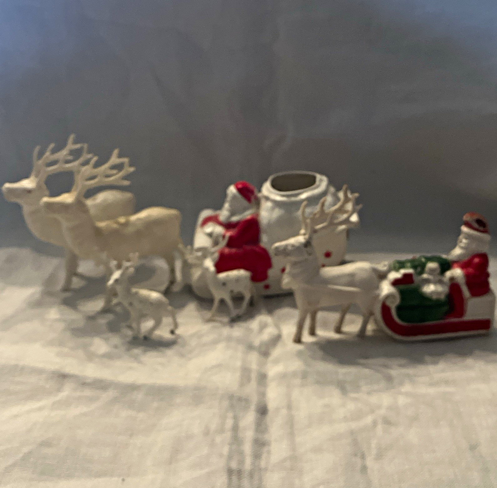 Vintage plastic Santa and reindeer lot