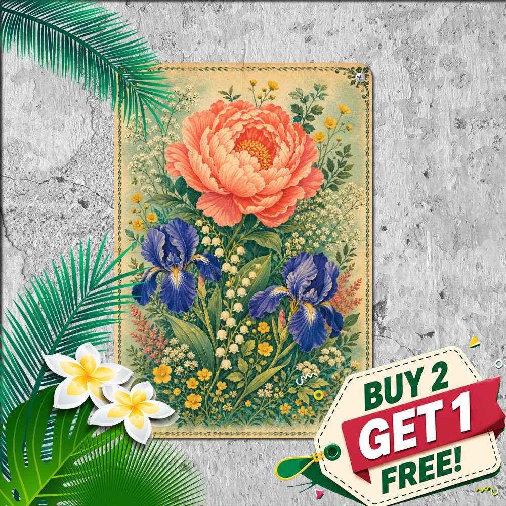 vintage floral garden illustration large focal blooms high
