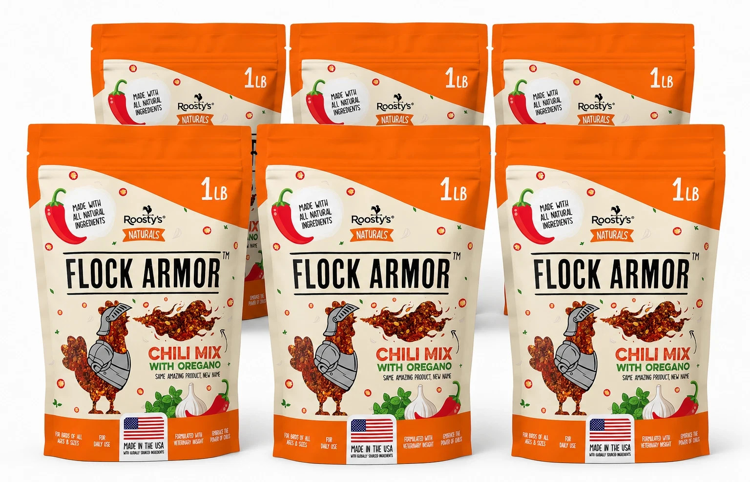 6x Roosty'S Naturals Flock Armor - Chicken De-Wormer Powder - Chili Mix (6 PACK)