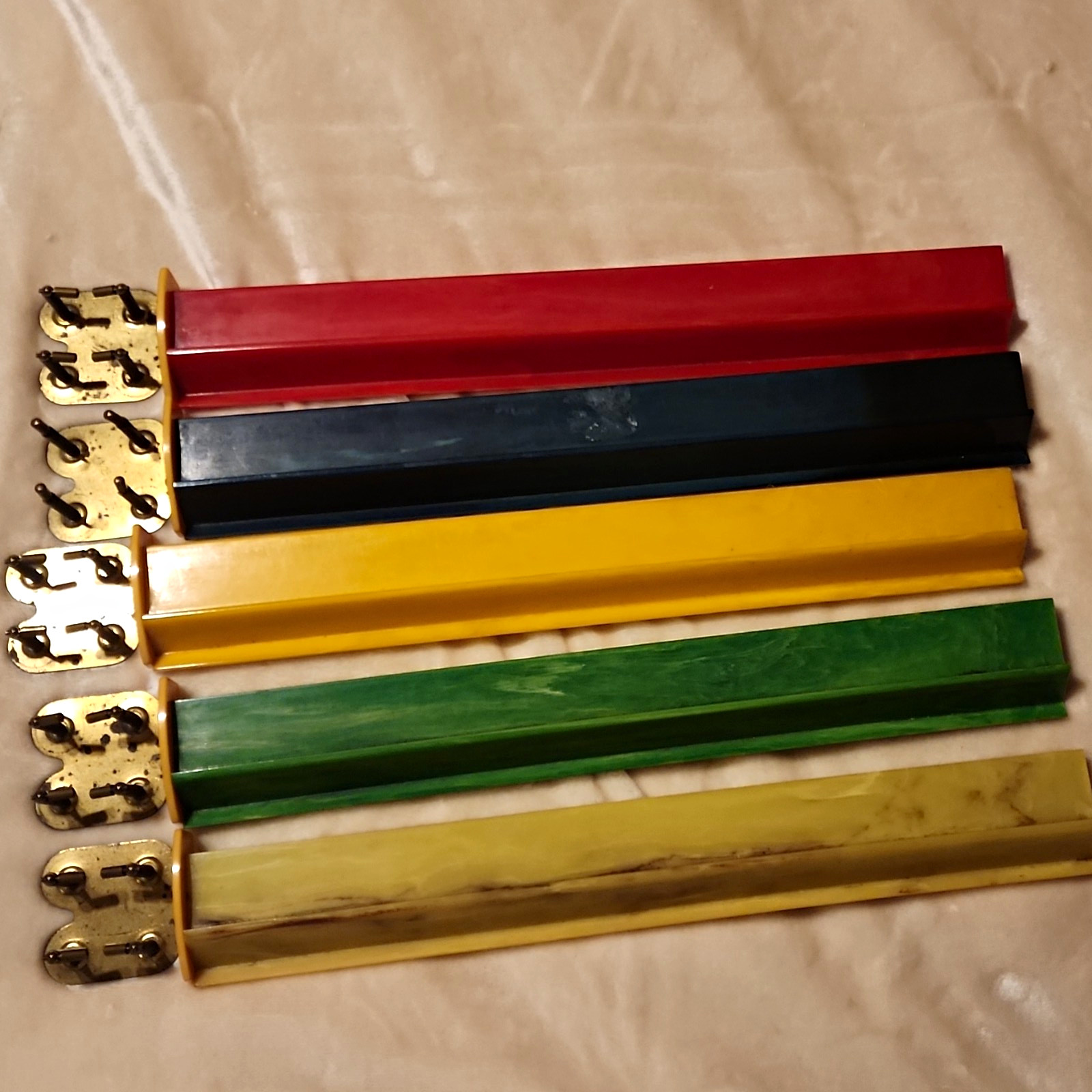 Vintage Bakelite Wall Plaques Set of 5 -Marbled  Red Black Yellow Green Tan