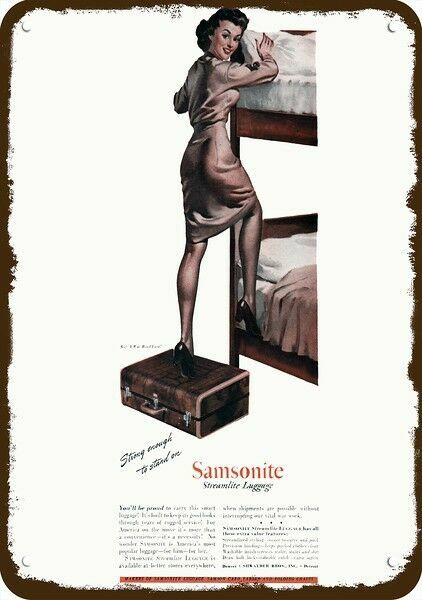 1945 Sexy WAC Woman Army Corps Samsonite Vntg-Look DECORATIVE REPLICA METAL SIGN