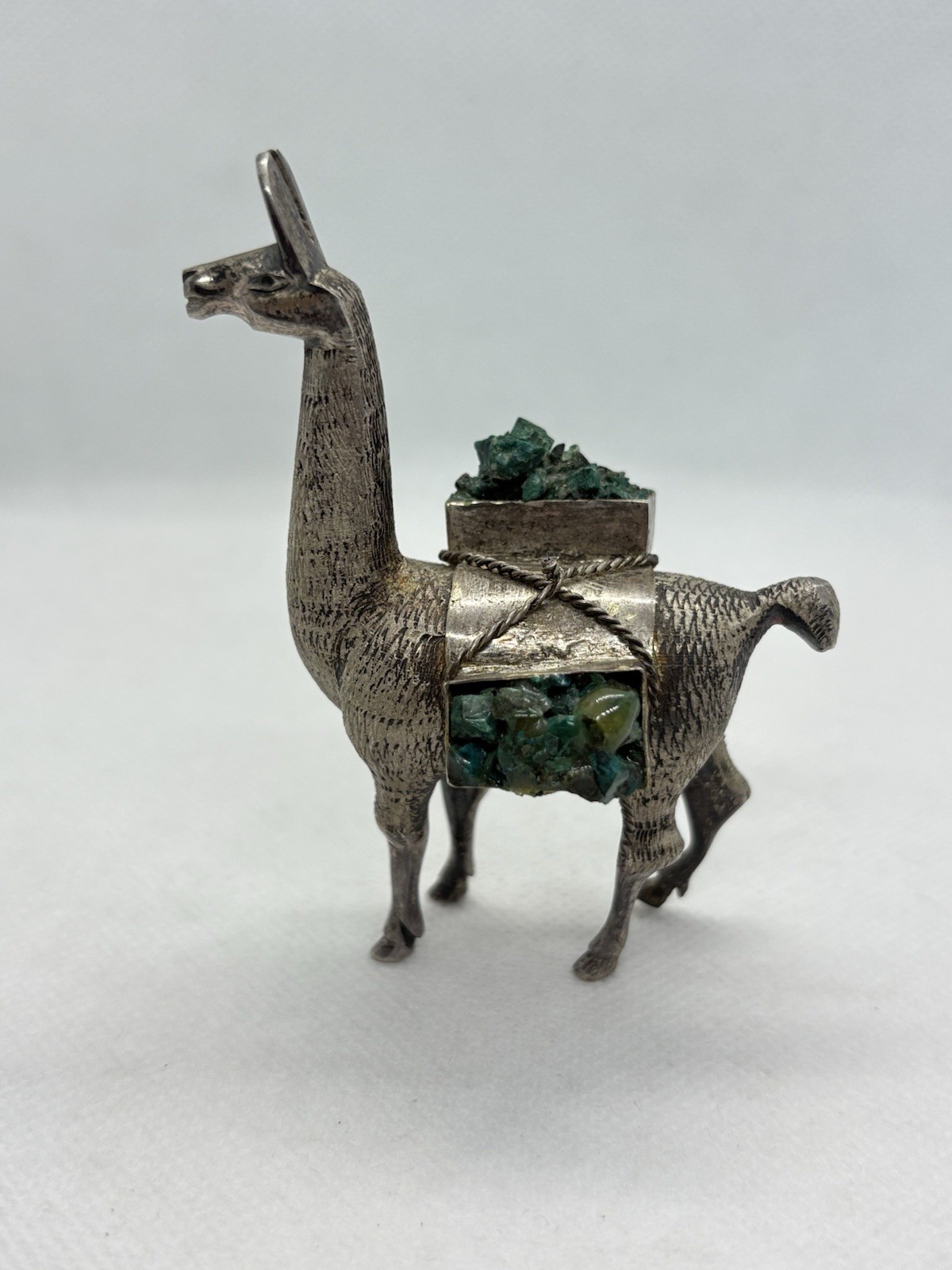 Peruvian Sterling Silver Llama Alpaca Figurine 102g Malachite Chrysocolla Peru