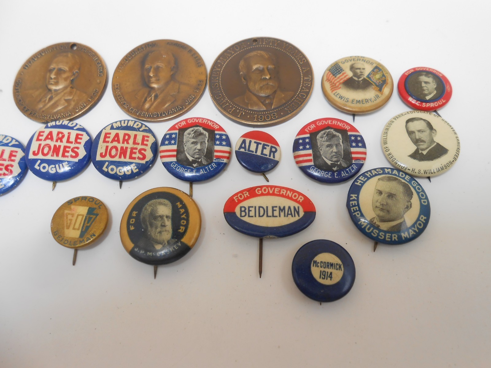 vintage political pinbacks harrisburg lancaster Pa governor mayor 1902-30s mccor