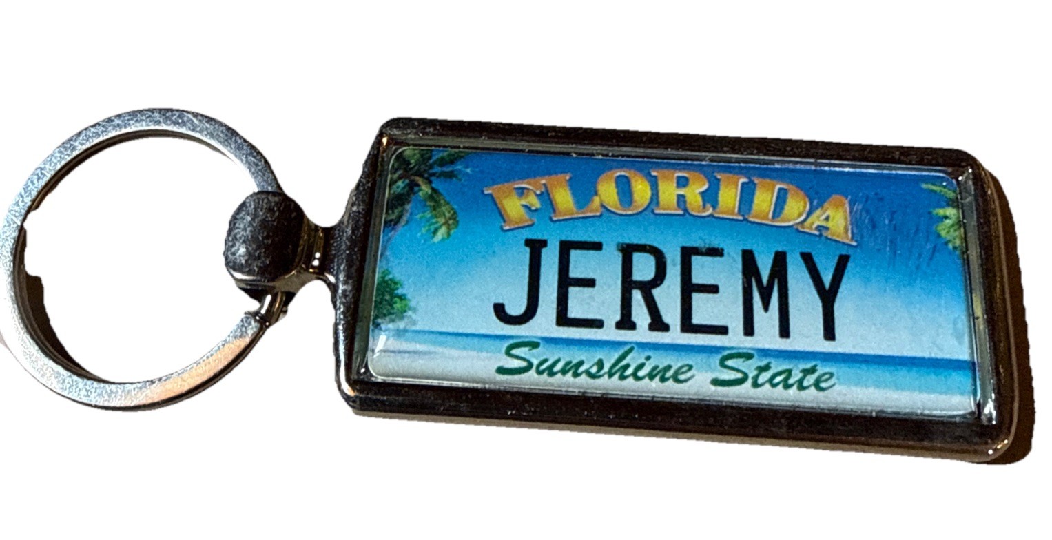 Florida Personalized Keychain Jeremy Sunshine State Name Palm Tree Beach 1 1/2