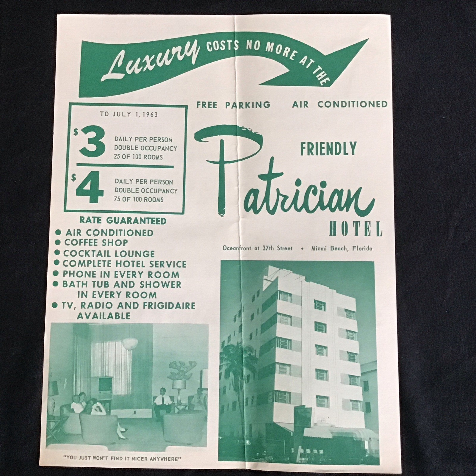 Patrician Resort Motel Oceanfront 37st Ad Flyer Street Miami Beach Florida 1960