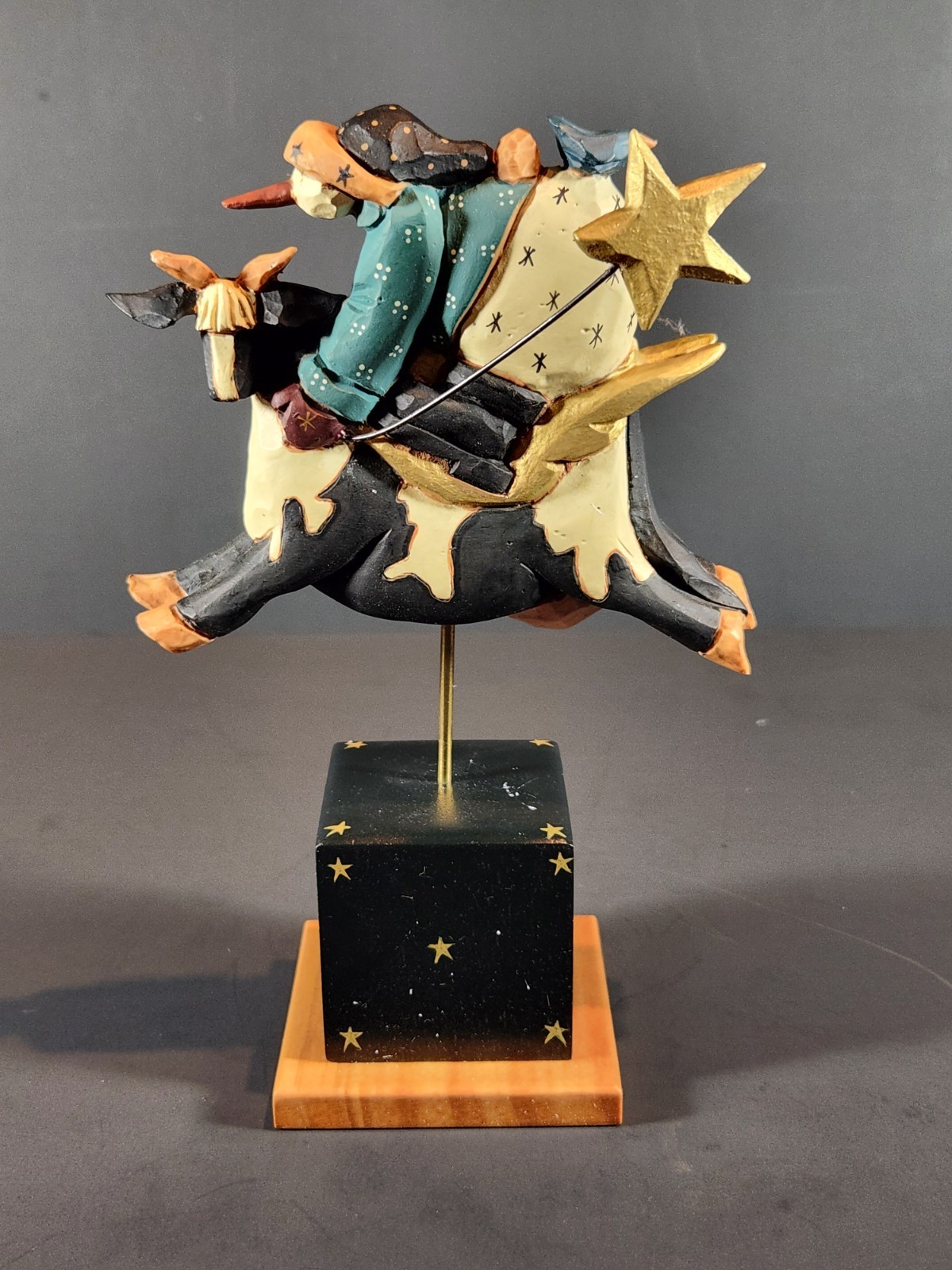 Vintage 1998 Williraye Studio Flying Snowman on Cow Angel Figurine #WW2243