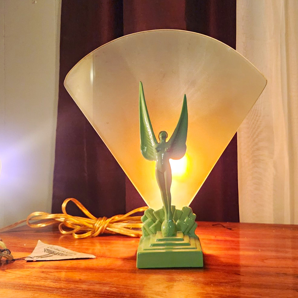 Vintage Art Deco Frankart Revival Lamp Sarsaparilla, Original Green Patina