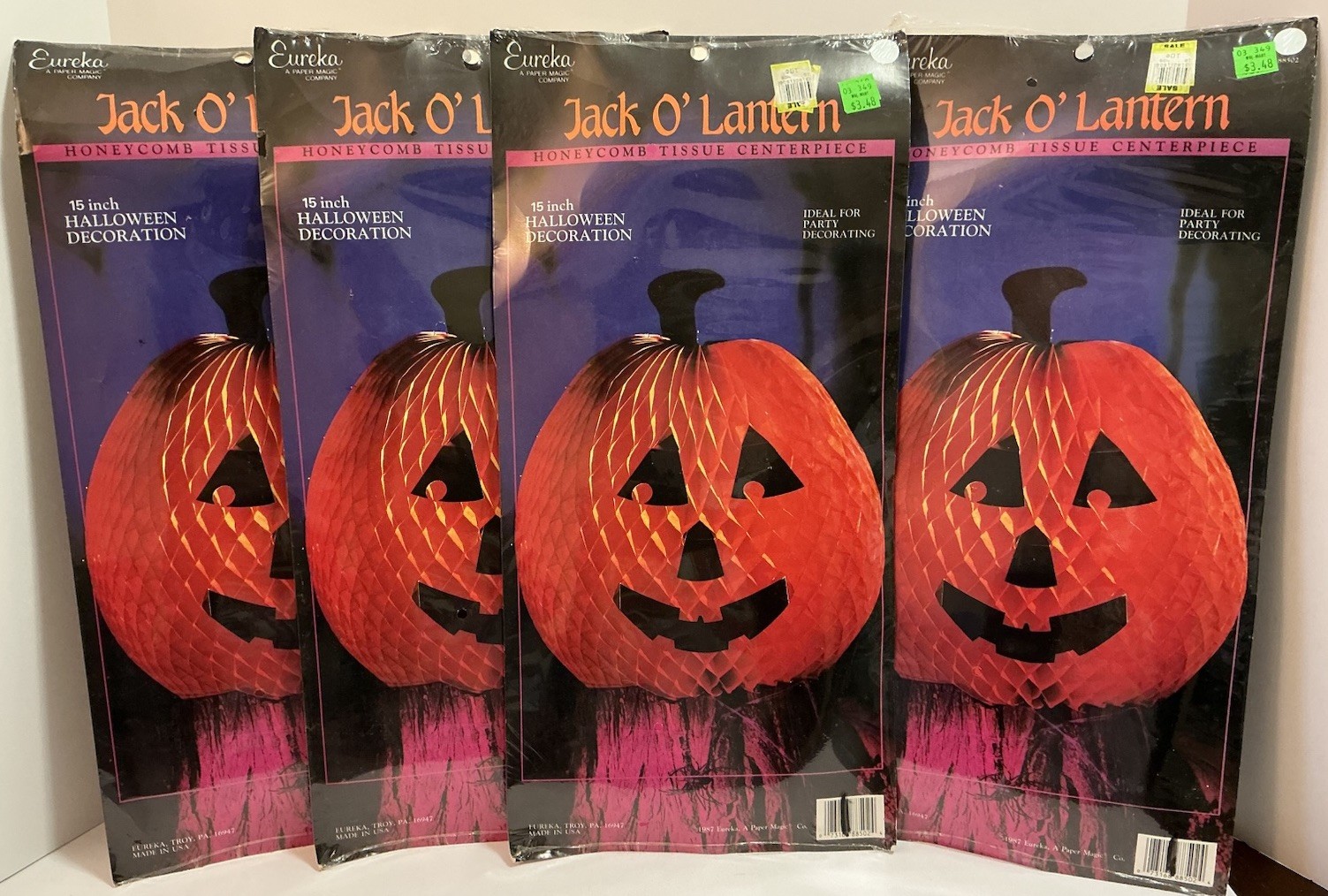 VINTAGE EUREKA HALLOWEEN HONEYCOMB JACK O LANTERN TABLETOP CENTERPIECE LOT 4 NEW