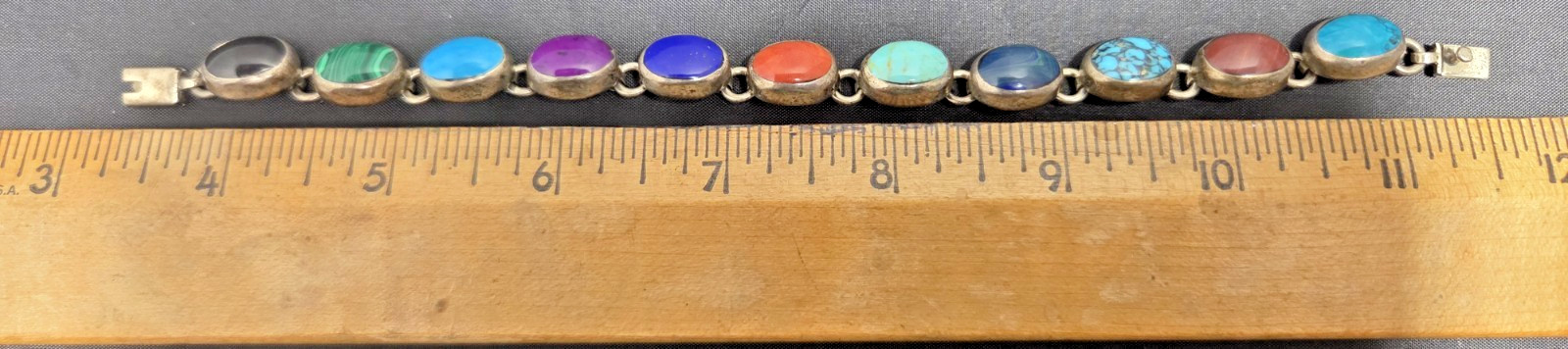 Vintage Southwest Native Bracelet With Various Semi Precious Gemstones 8\