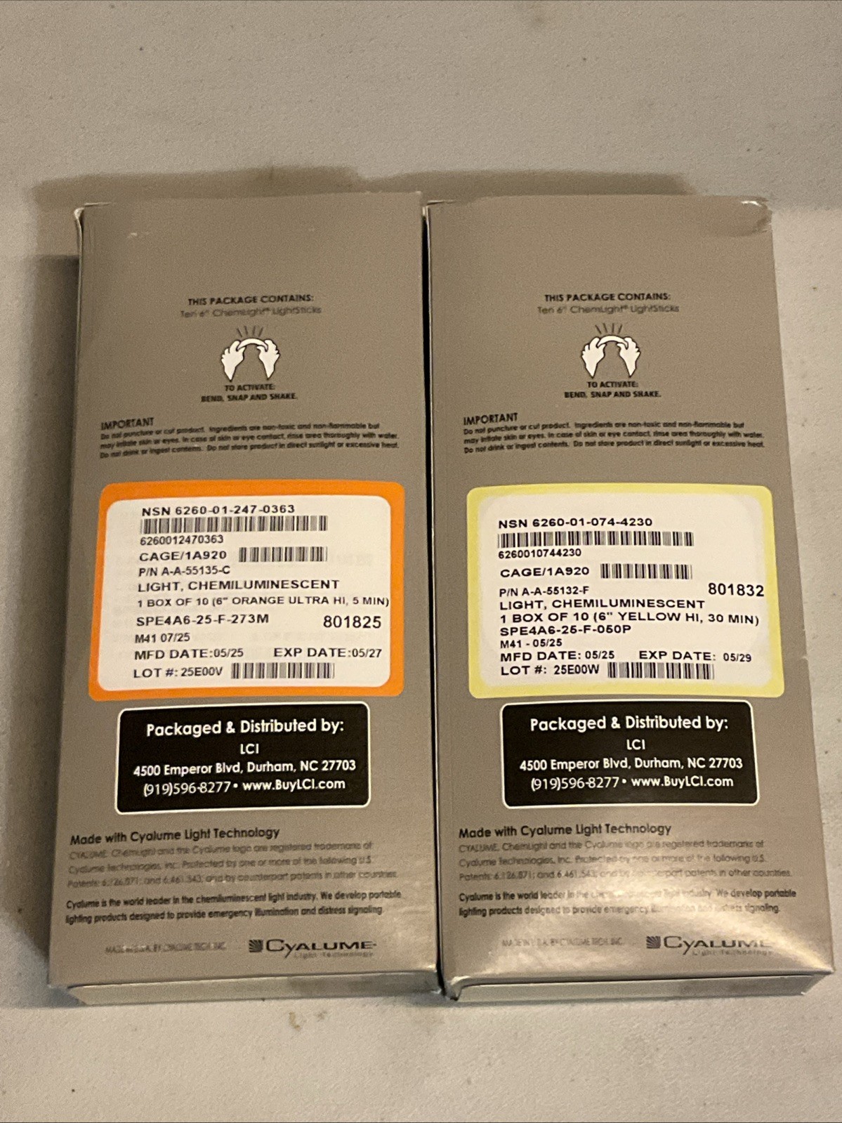 2x Boxes Of Tactical Chemlights Yellow And Orange 