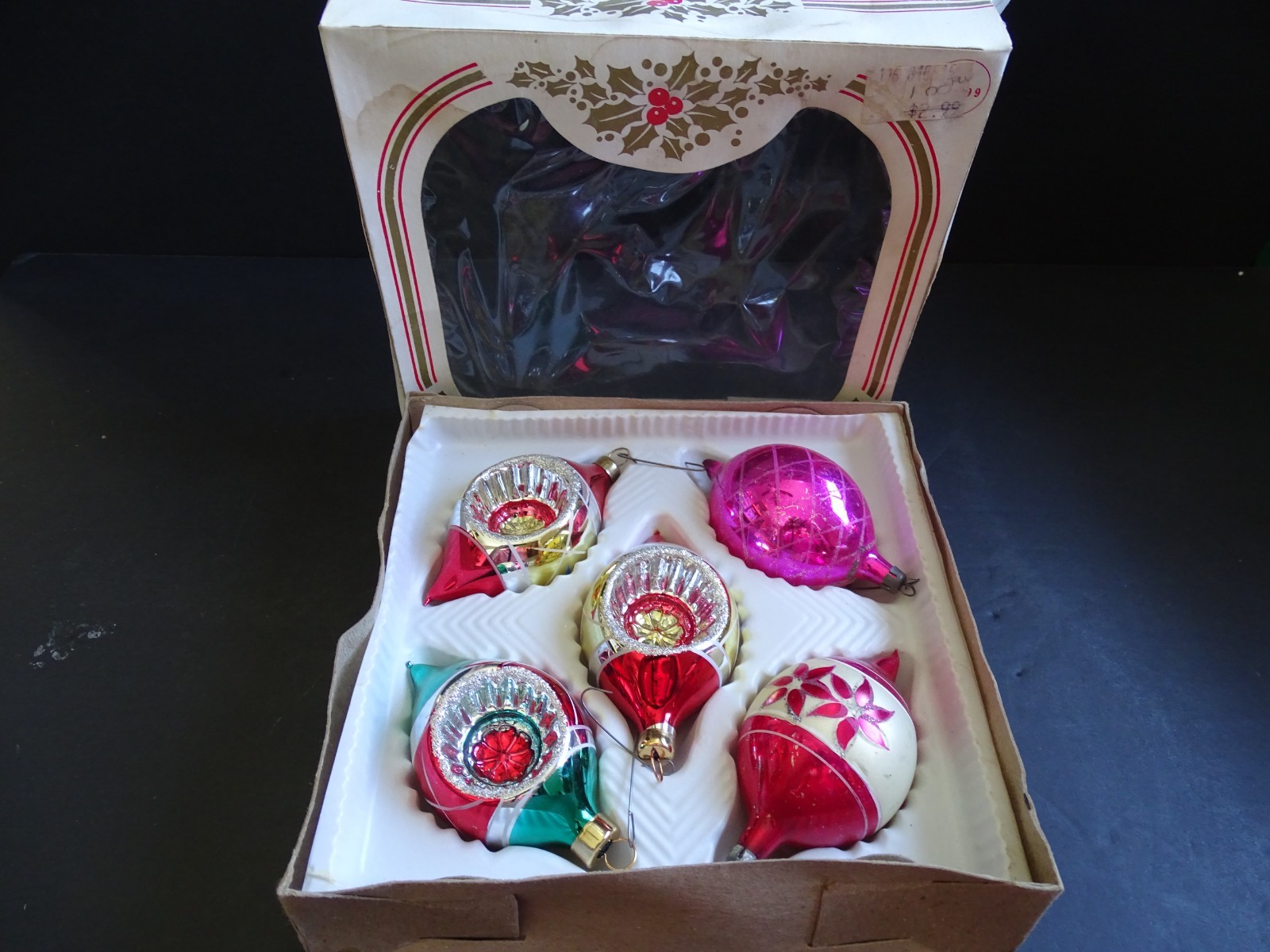 lot of 5 Vintage Glass Christmas Ornaments Bulbs Bells