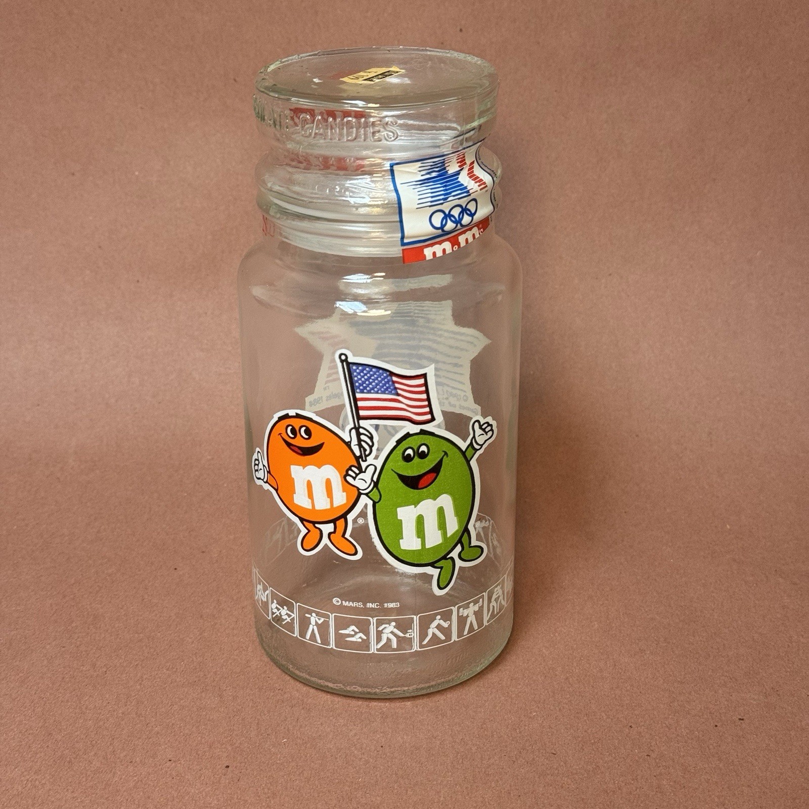 M&M\'s Olympic Commemorative Glass Jar With Lid Mars Inc. New 1983 With Seal