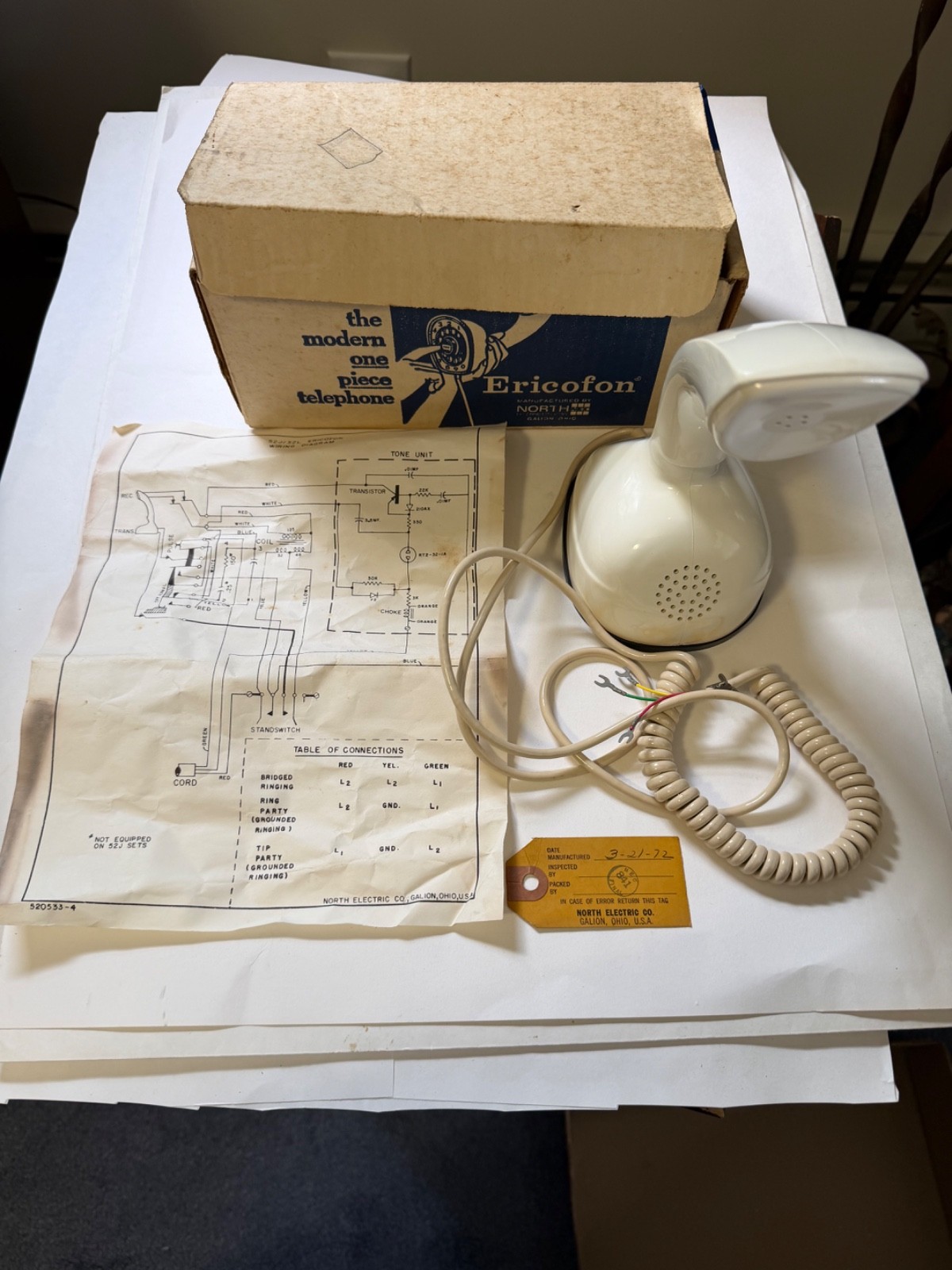 Vintage North Electric Ericofon Cobra Telephone - working w/original box & Docs