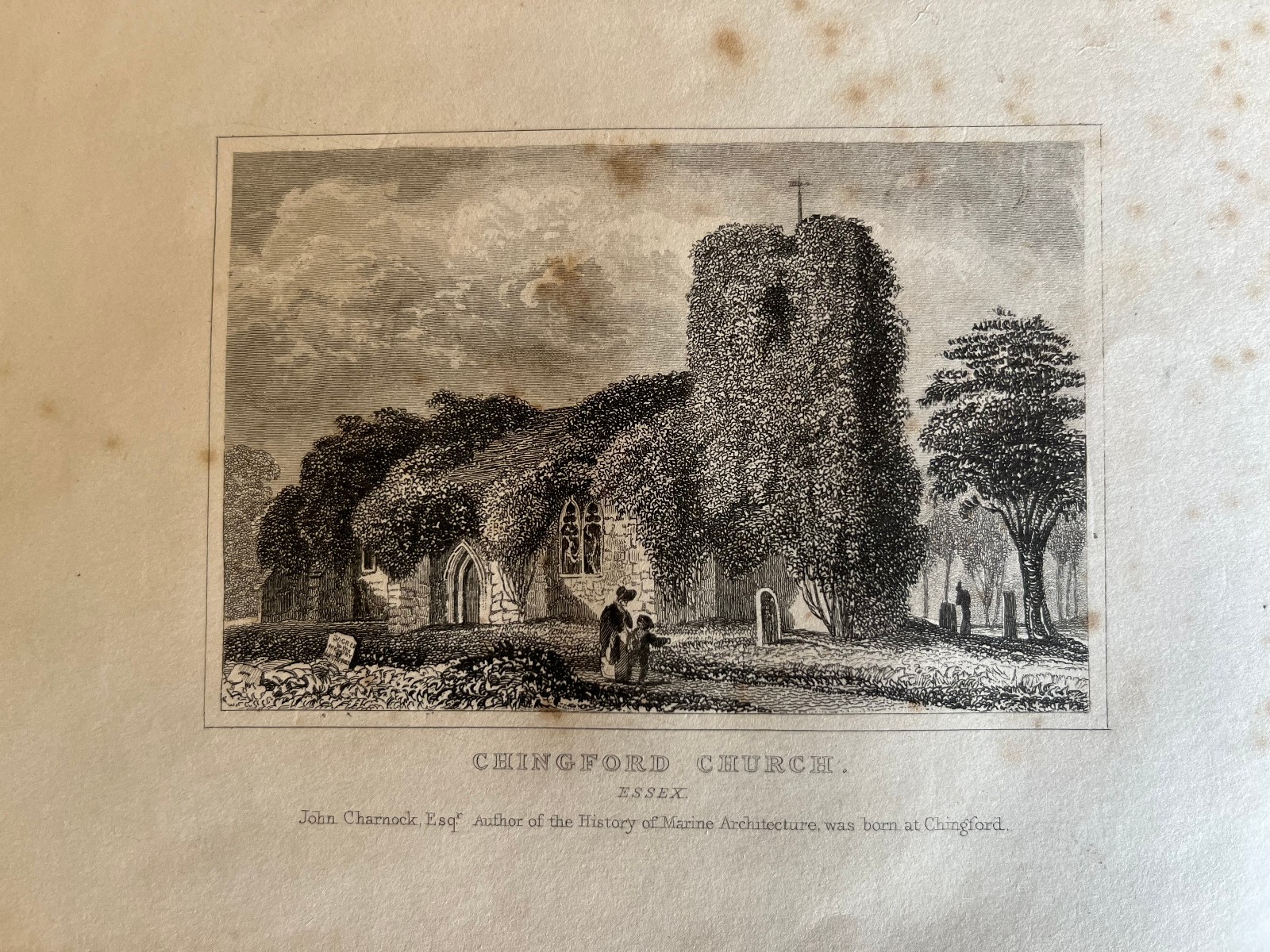 Antique engraving of Chingford Church Essex 1843 N293
