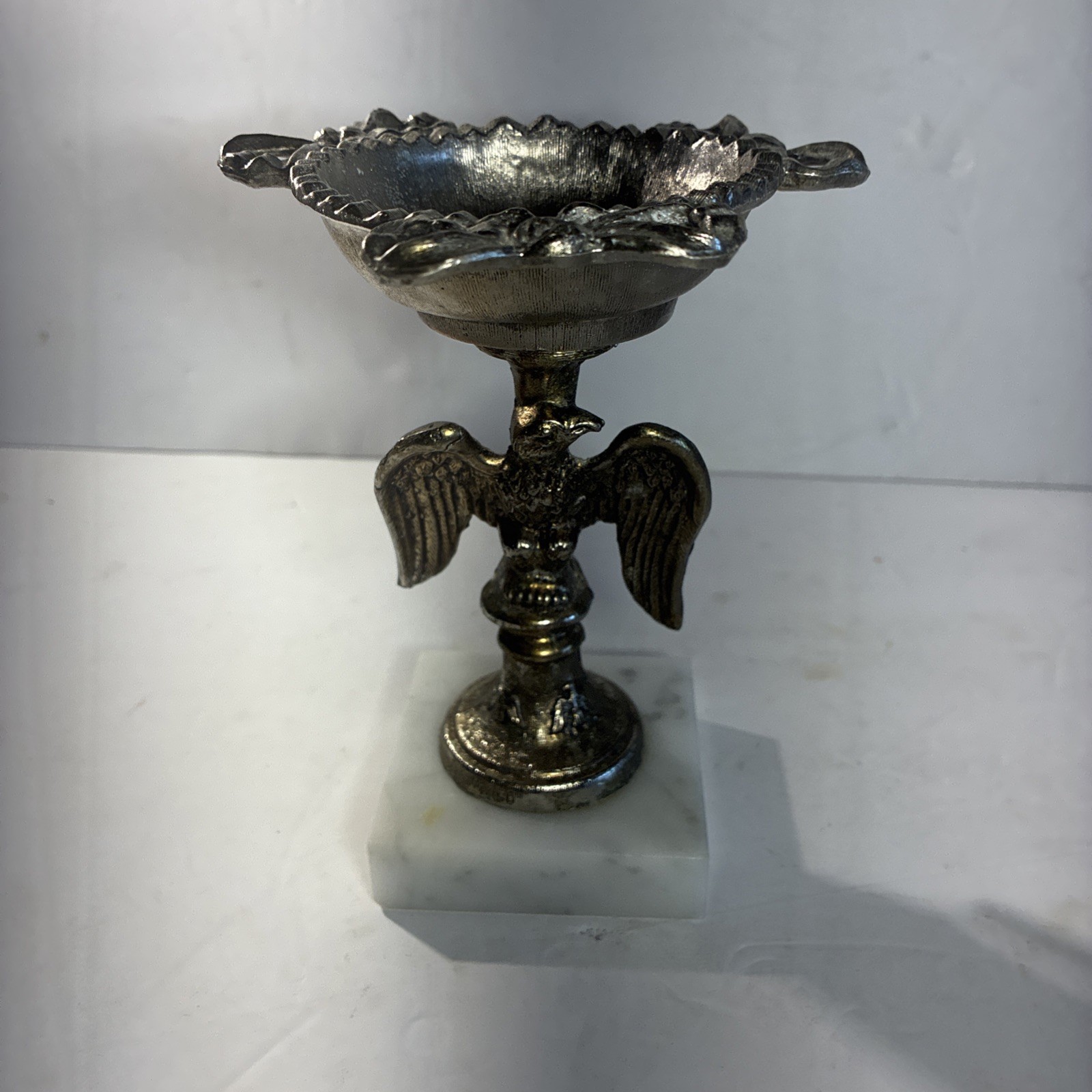 Vintage Aluminum Eagle Ashtray With Solid Marble Base Made In Italy