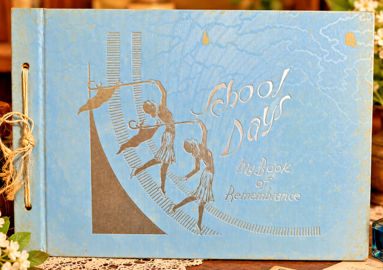 Vintage UNUSED 1930s School Days Memory Book C.R. Gibson Scrapbook Art Deco