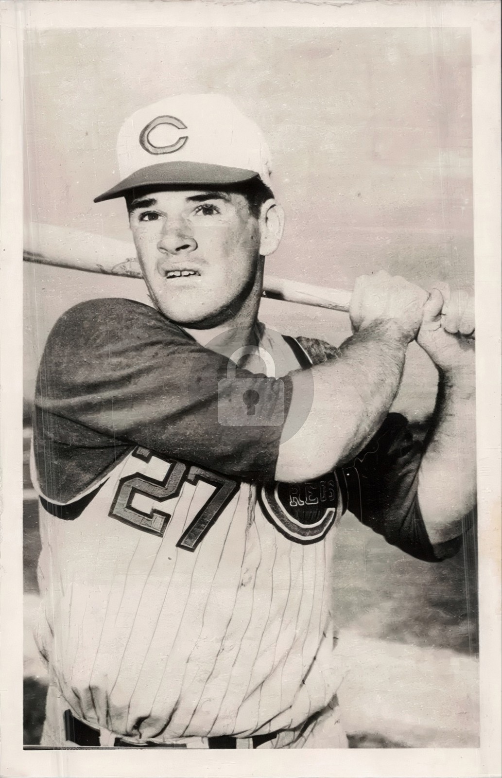 Pete Rose 1963 Rookie Year Cincinnati Reds Wearing #27 Black & White RPPC COPY