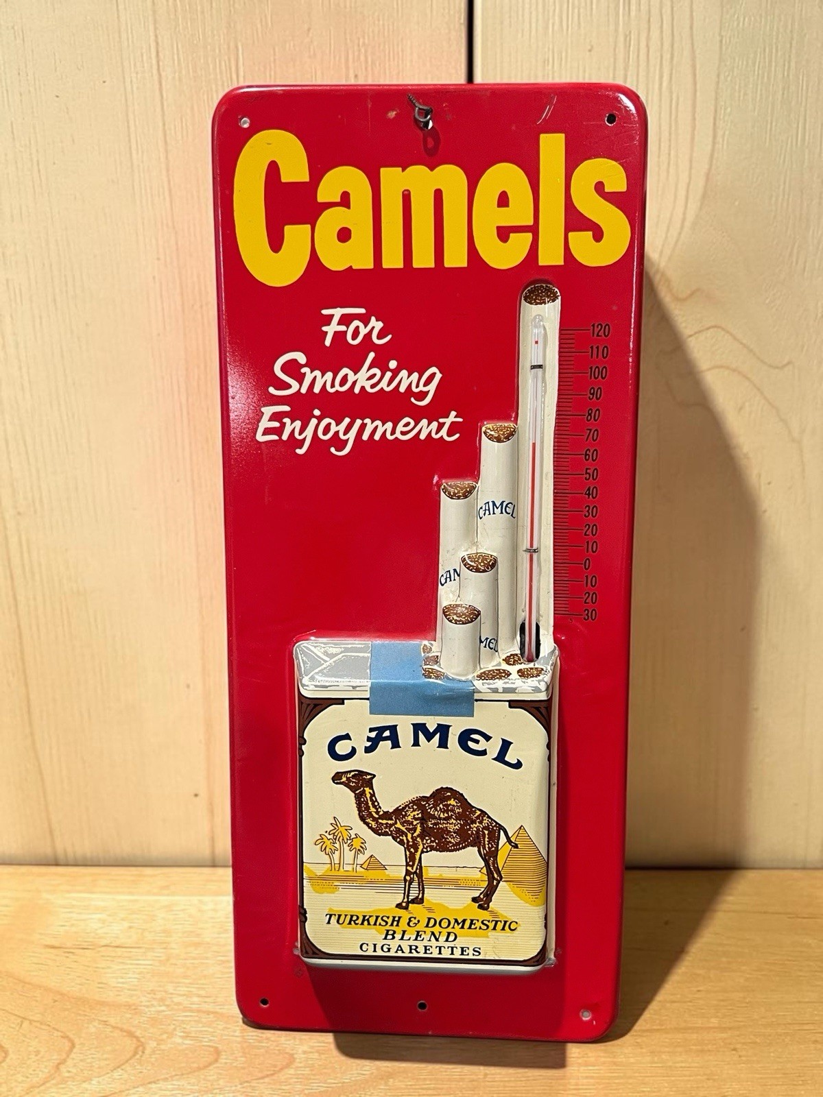 Vintage 1950s Camel Cigarettes Metal Thermometer Sign For Smoking Enjoyment