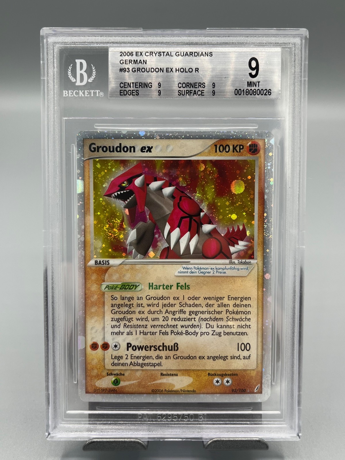Pokemon TCG GROUDON EX BGS 9 HOLO R 2006 SWIRL EX CRYSTAL GUARDIANS GERMAN 93