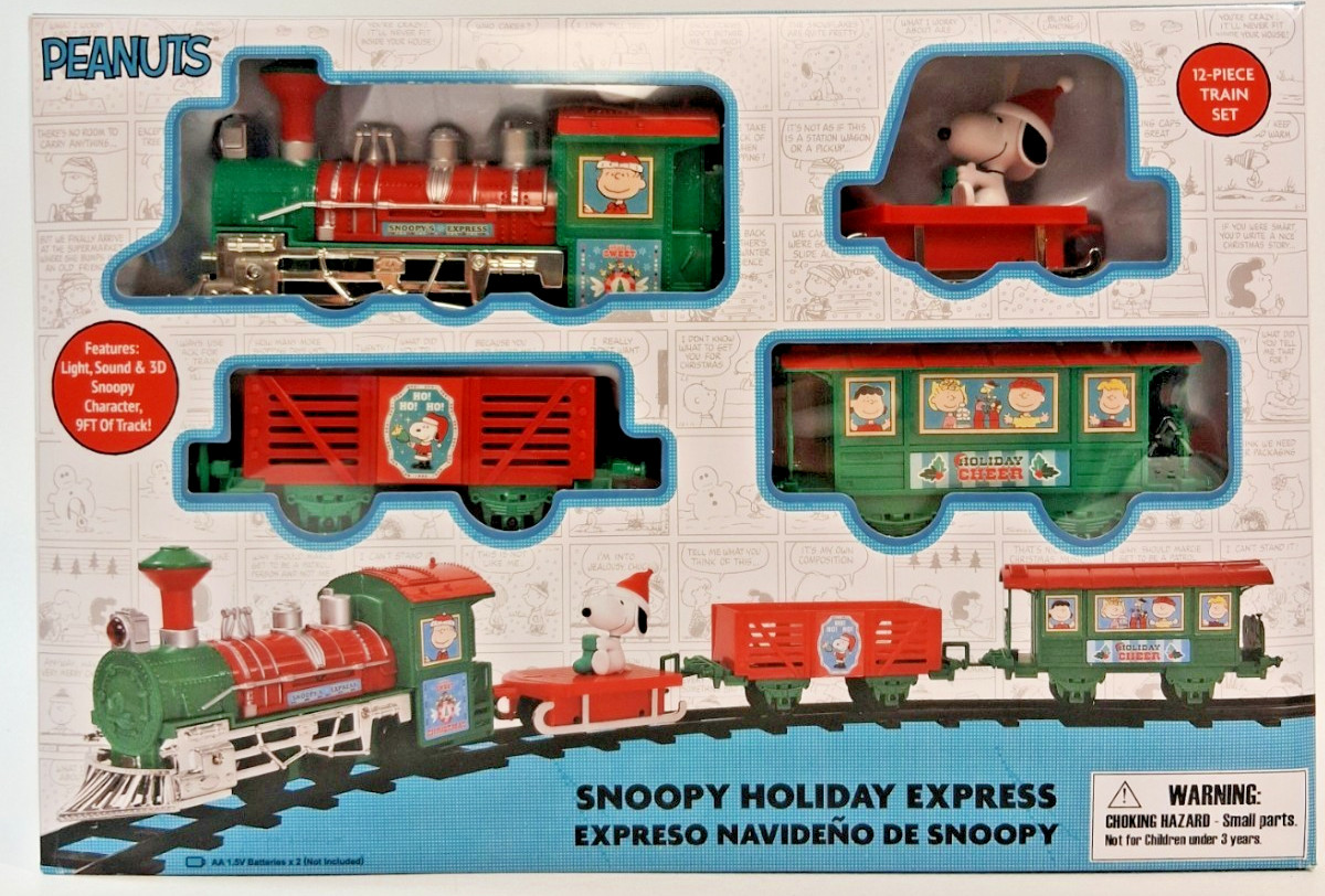 Snoopy Peanuts NEW Holiday Express 12 Piece Christmas Train Set w/Light & Sound