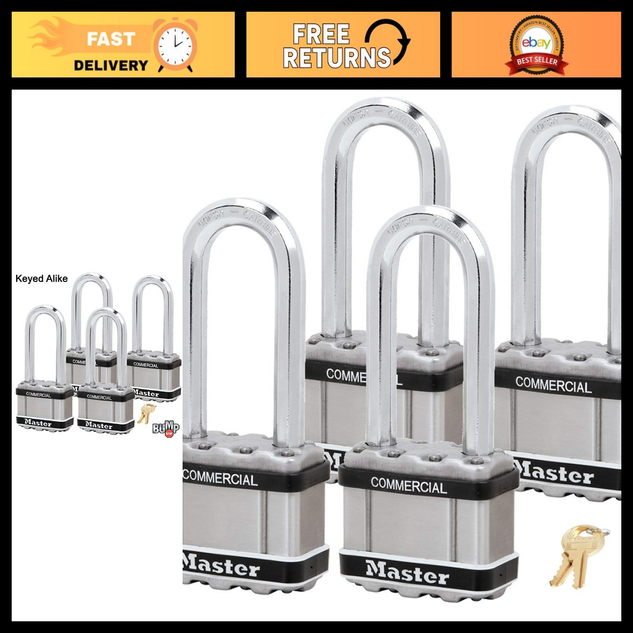 Heavy-Duty Padlock Set - 4 Keyed Alike Locks, 8 Keys, 2\