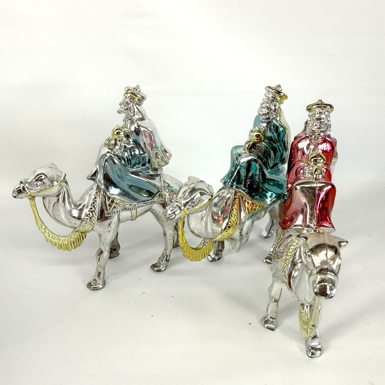 Vintage Christmas Bradford Three Wise Men Magi Kings Ornaments Plastic 50s MCM
