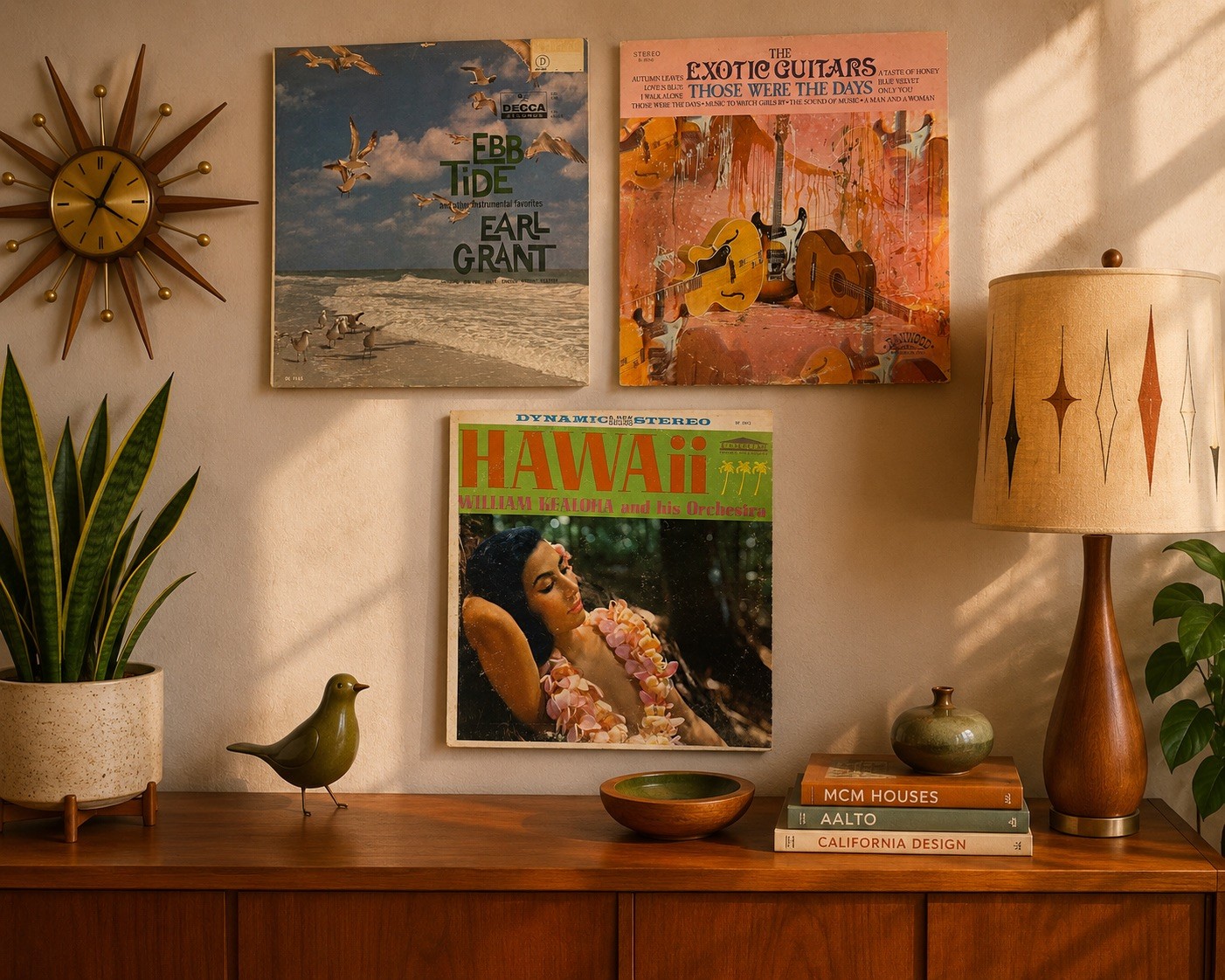Vinyl Record Wall Decor Set of 3 Retro MCM Hawaiian Beach Gutair Album Covers
