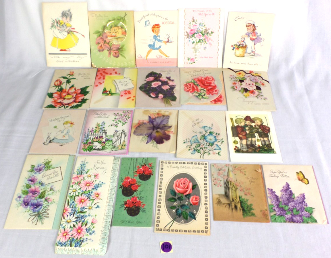 21 Vintage 1950-60\'s Get Well &Thinking You Floral Greeting Cards Used but Nice