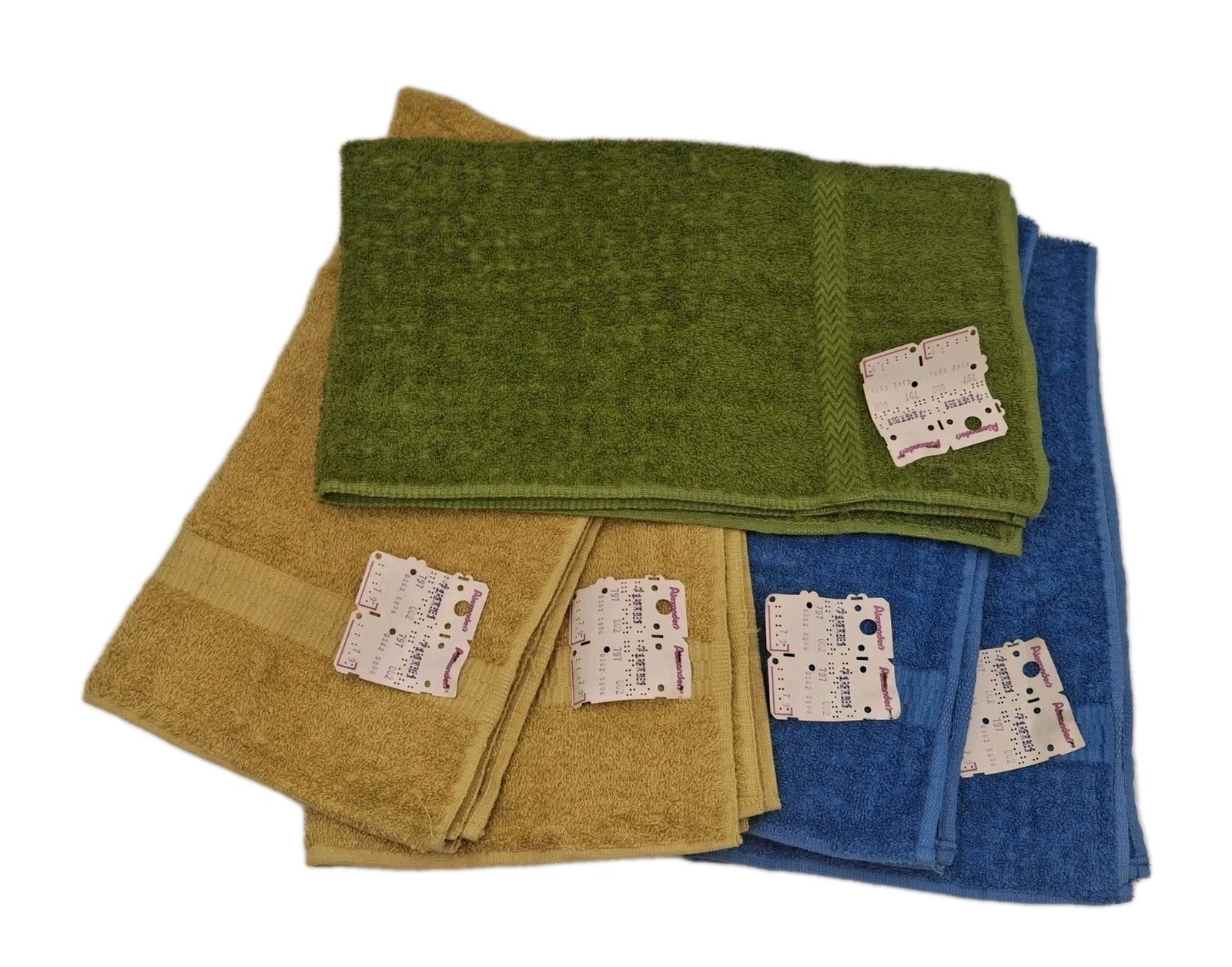 VTG 70s NOS Bath Hand Towel 5pc Set Avocado Gold Blue 45 x 25