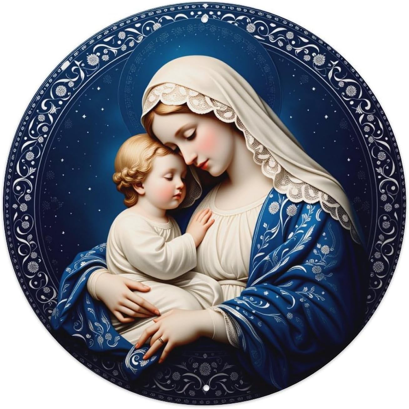 Mary and Child in Blue Robe Tin Metal Signs Home Décor Plaque Wall for Cafe Club
