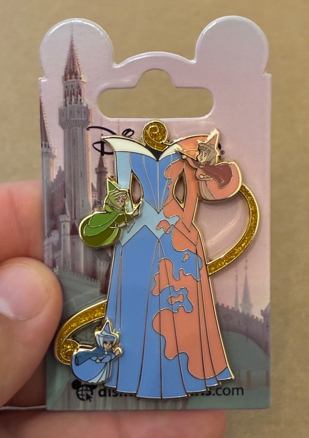 Disneyland Paris Pin Sleeping Beauty Princess Aurora Dress & Three Good Fairies