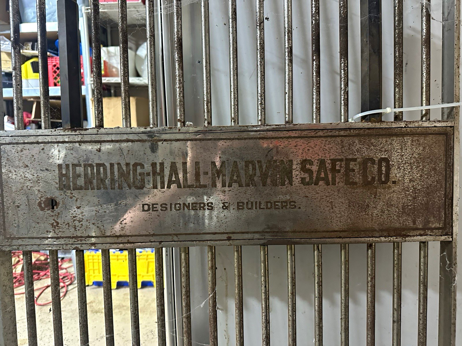 Herring-Hall-Marvin Safe Co. Metal Barred Vault Gate Door w/ Lock & Key