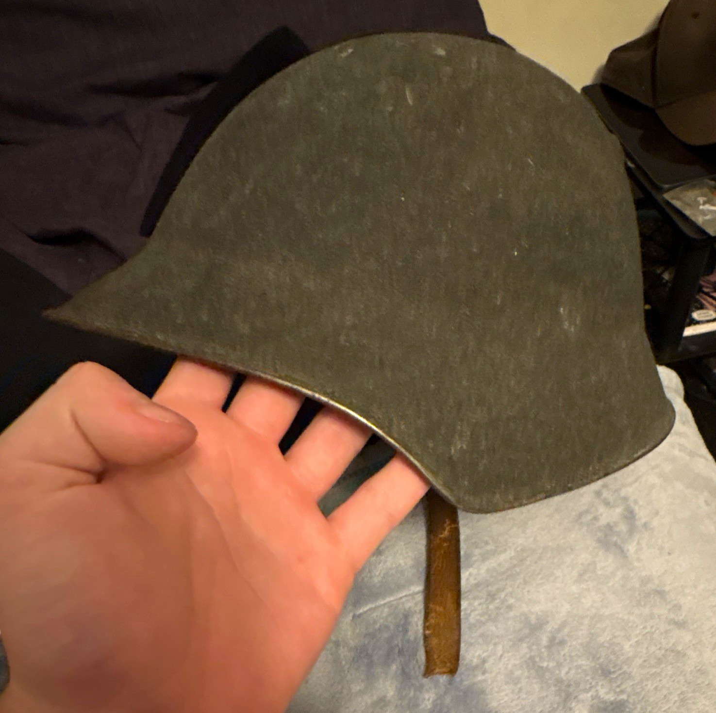 WWII German Original Steel Helmet w/ Leather Liner & Chinstrap