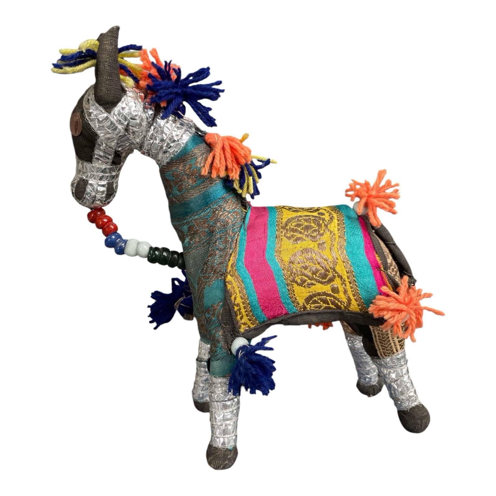 Vtg 1960\'s INDIAN HANDMADE RAJASTHAN Multicolor Fabric PATCHWORK Horse 15\