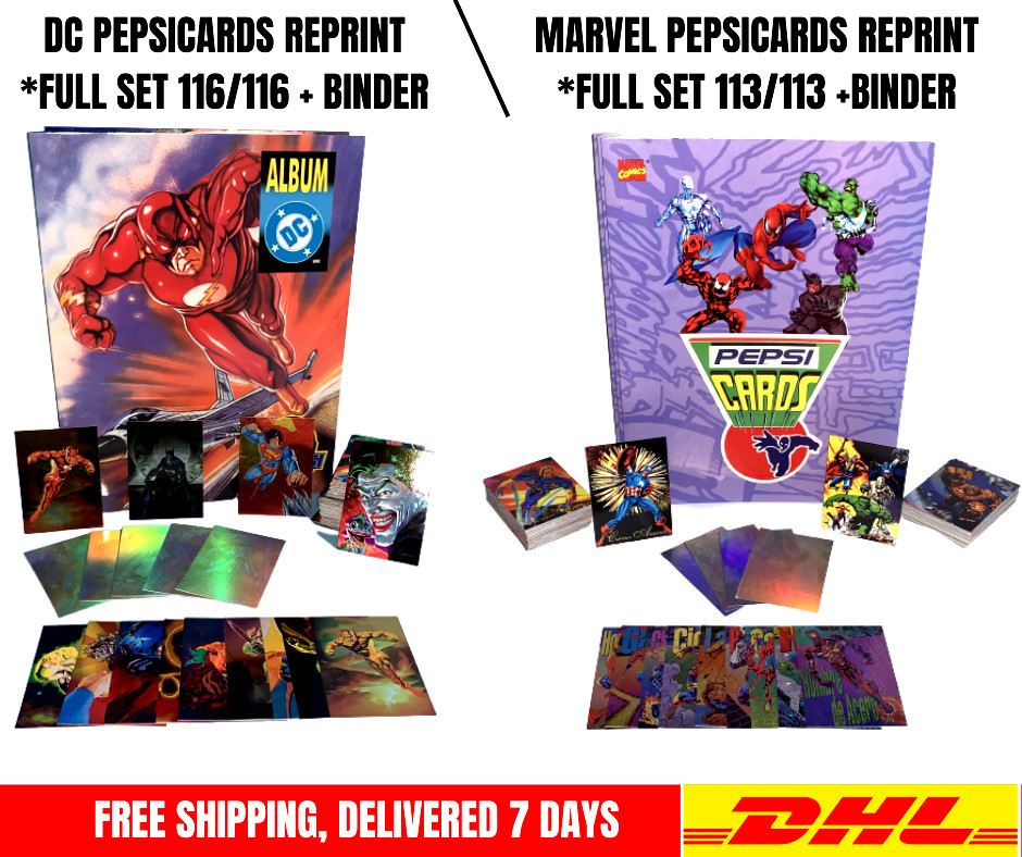PEPSICARDS 1995 Marvel + Dc Comics Cards Full Set 229/229 + Binder Reprint