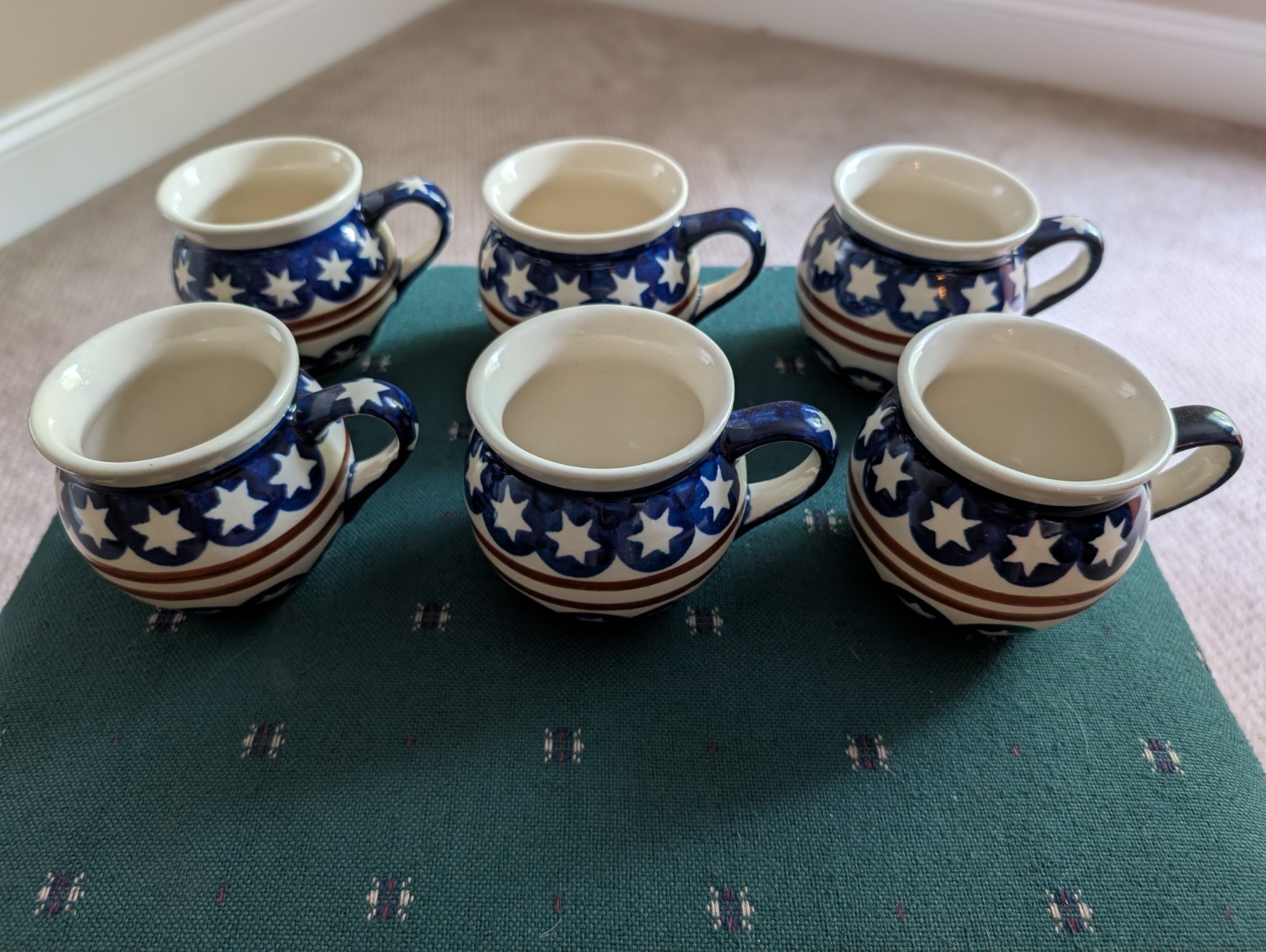 Six Vintage Authentic Polish Pottery Cappacino Bubble Mugs DISCOUNTED