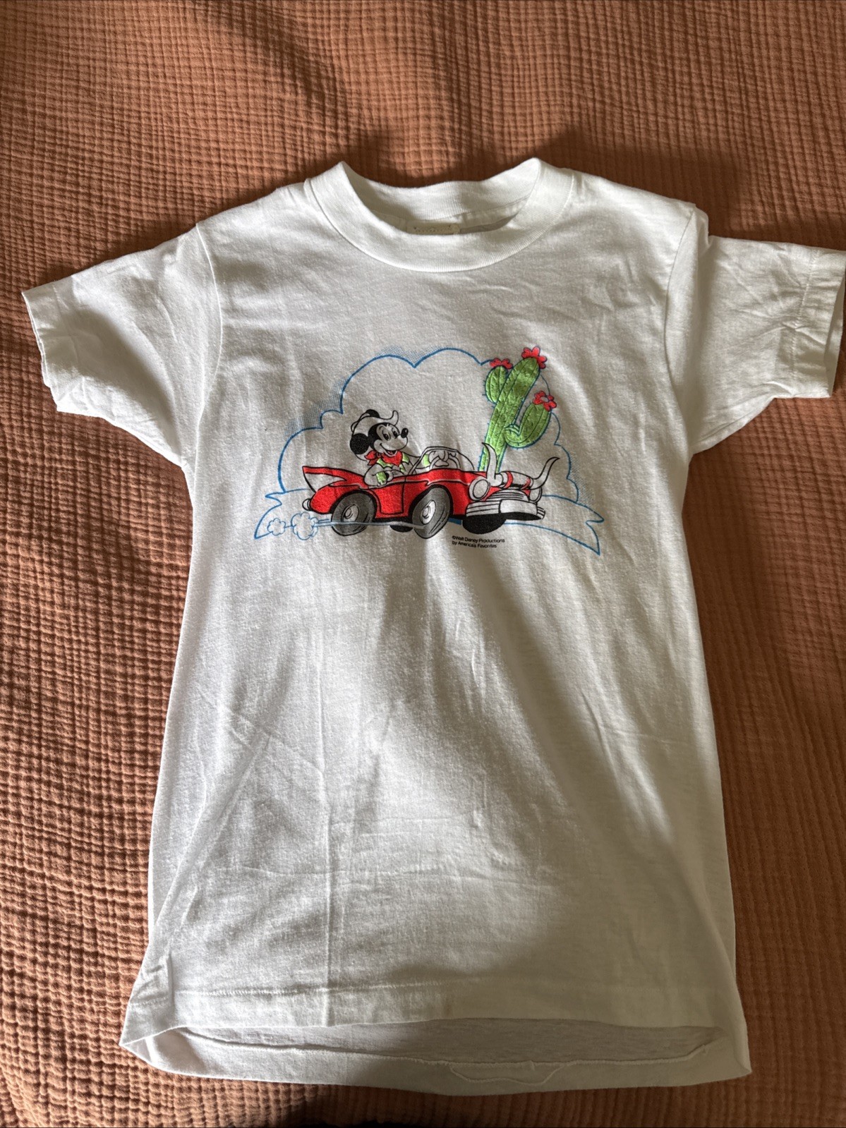Vintage 80s Disney Mickey Mouse Cowboy Car T Shirt Youth L USA Western