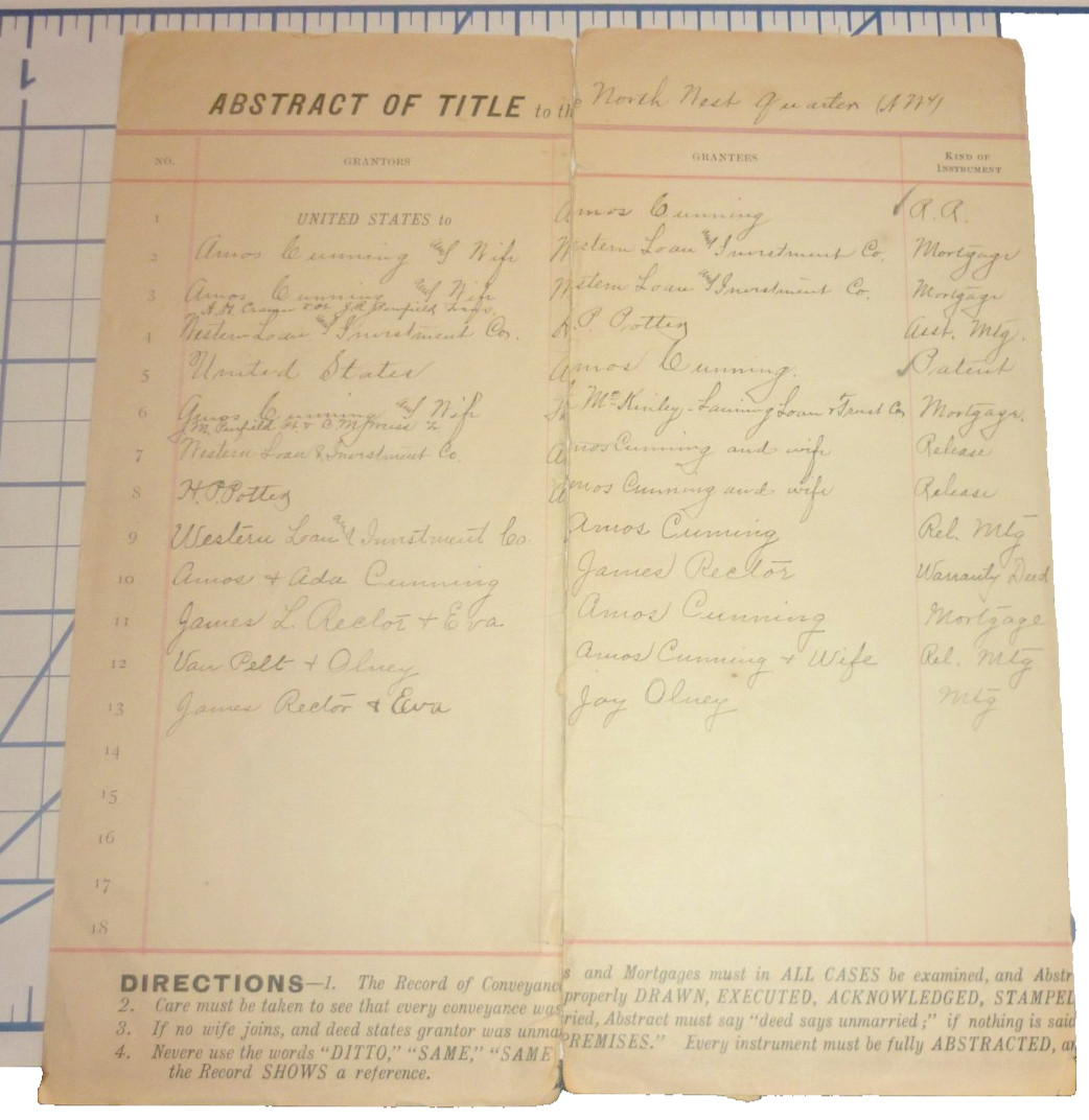 1893 Nebraska Abstract of Title 10x 1898 Battleship Revenue Stamps Frontier Co