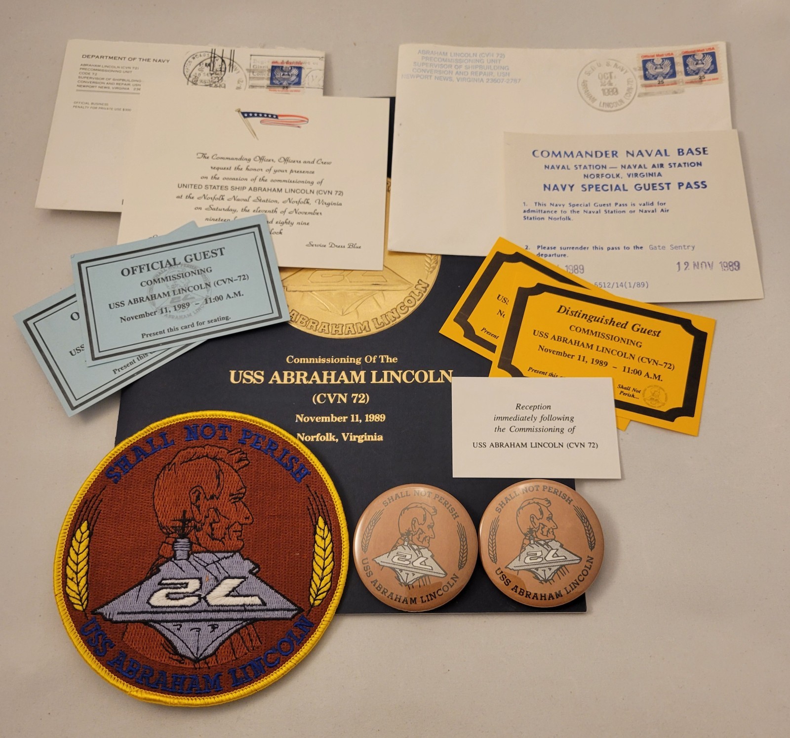 USS Abraham Lincoln CVN-72 Commissioning Ceremony Memorabilia, November 11, 1989