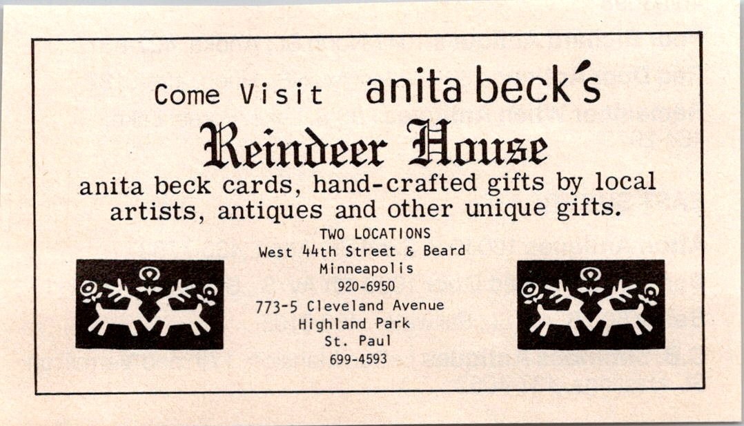 Come Visit Anita Beck\'s Reindeer House Minneapolis 1981 MN Ad TAK1-M25