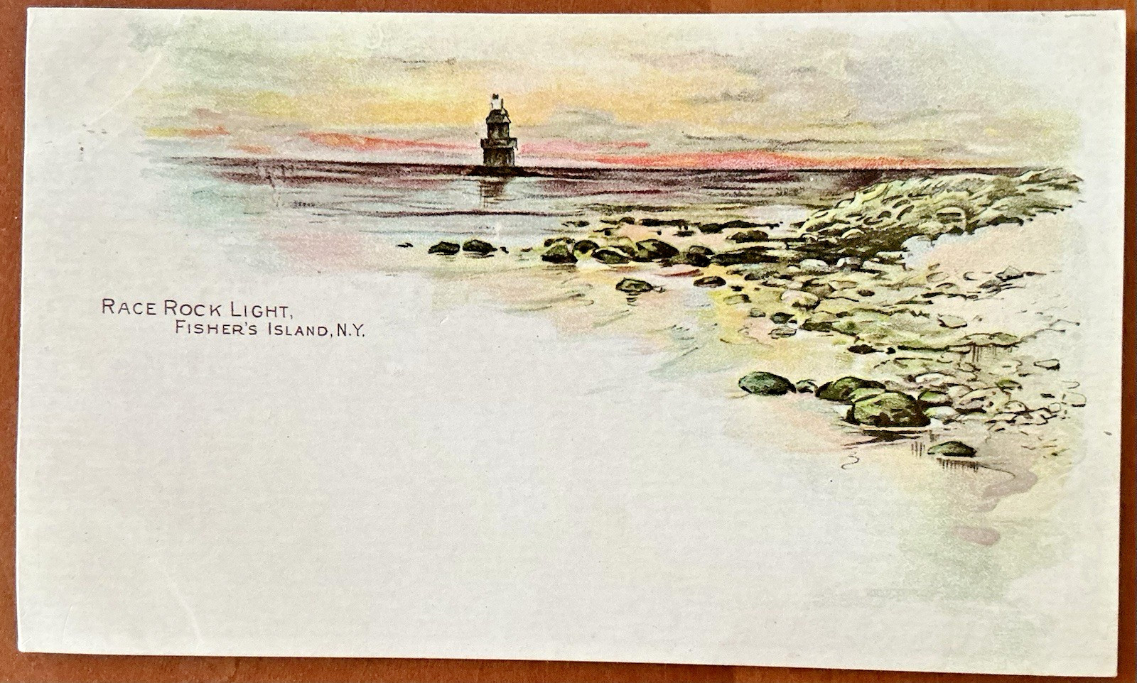 FISHERS ISLAND, NY, Race Rock Lighthouse VIEW ON RARE 1897 PIONEER POSTAL CARD
