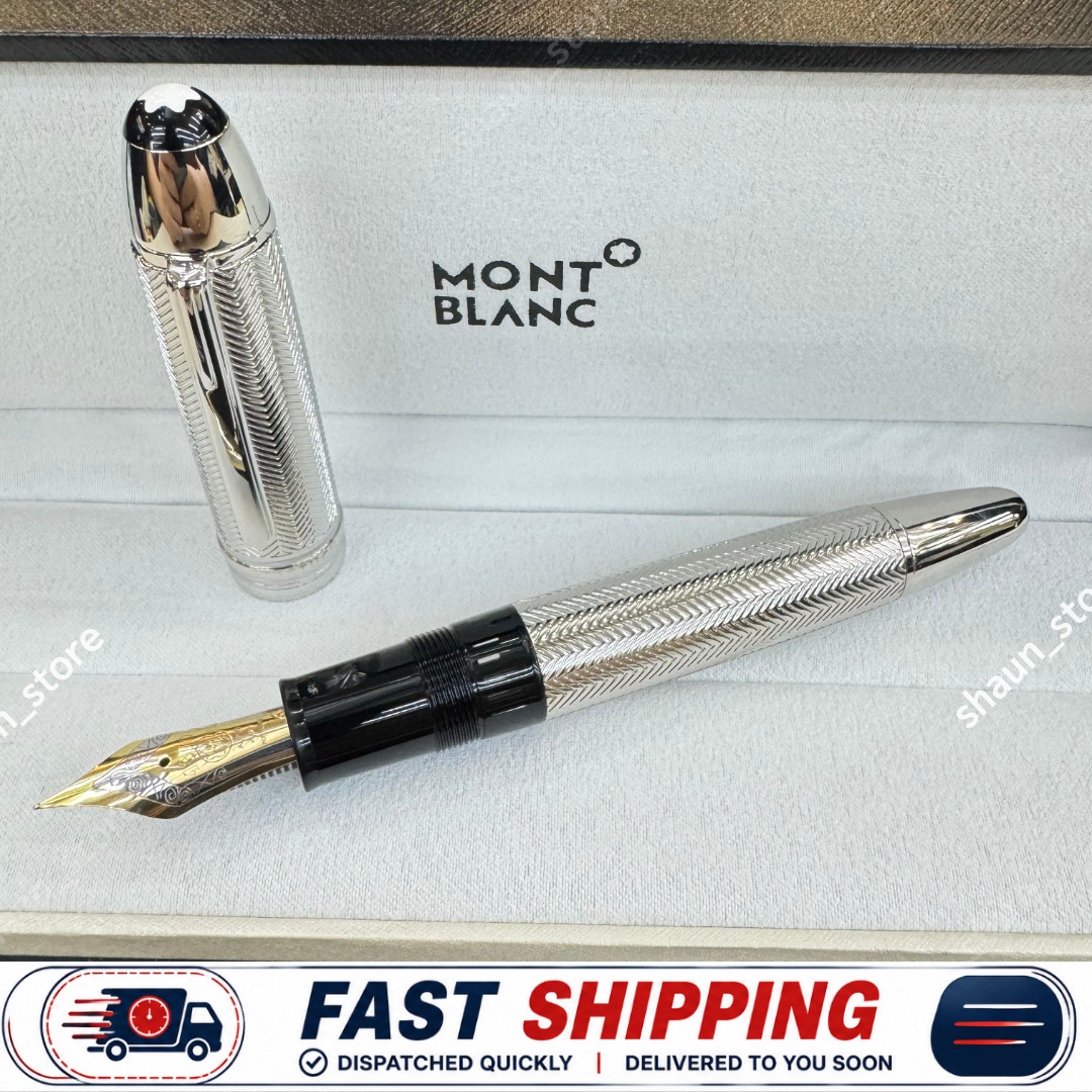 MONTBLANC Meisterstück Solitaire Silver Chevron Fountain Pen Limited Gift Set