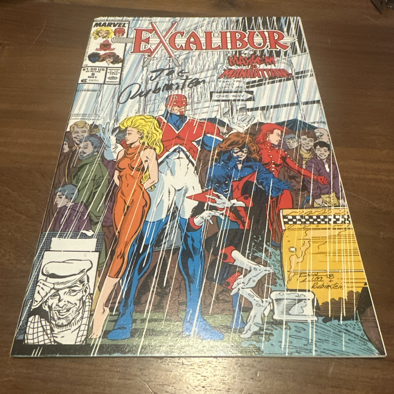Marvel Comics Excalibur Mayhem in Manhattan #8 NM Signed By Joe Rubinstein Auto
