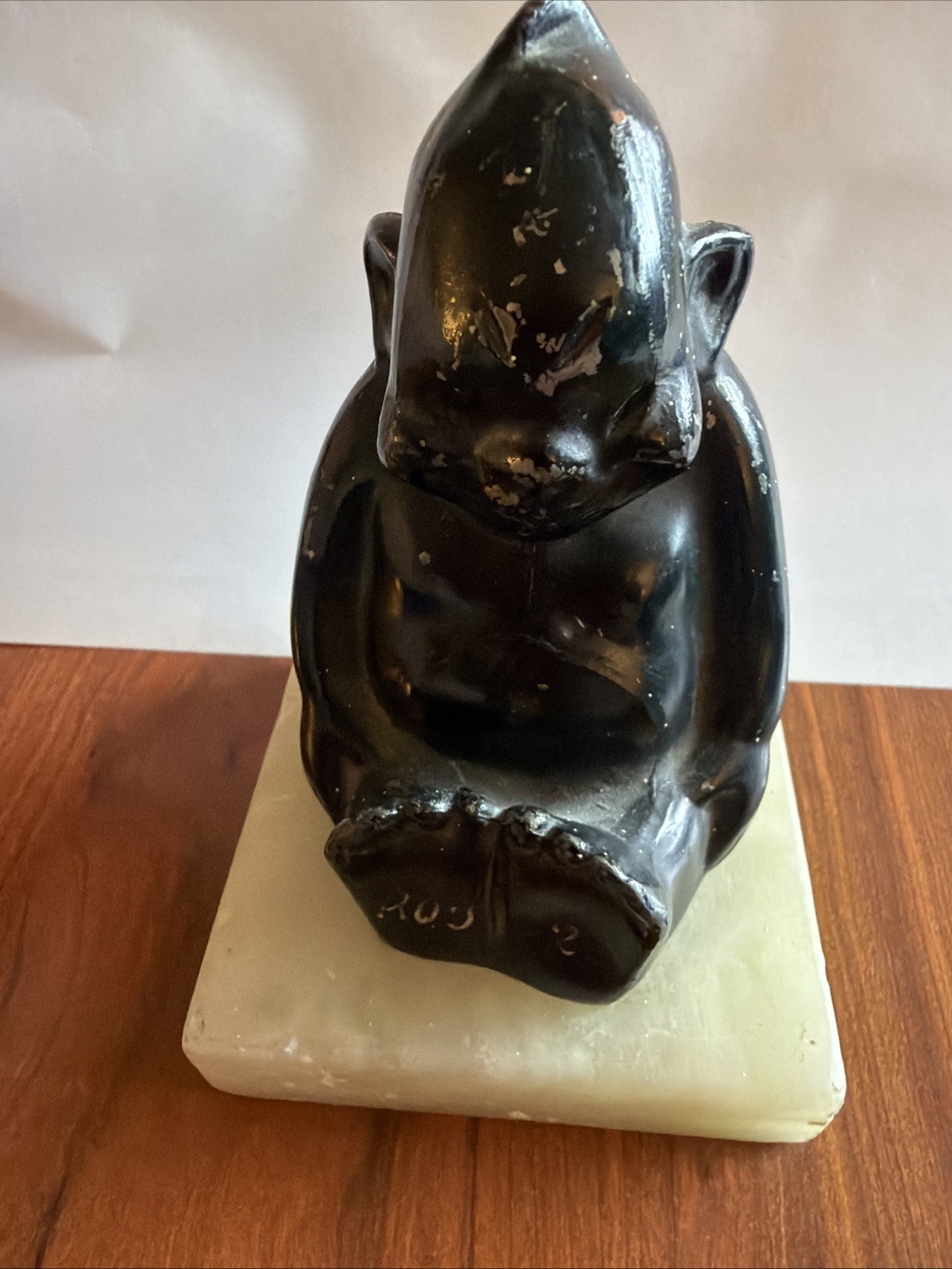 Vintage Royal Order Of Jesters Billiken Metal With Alabaster Base Statue