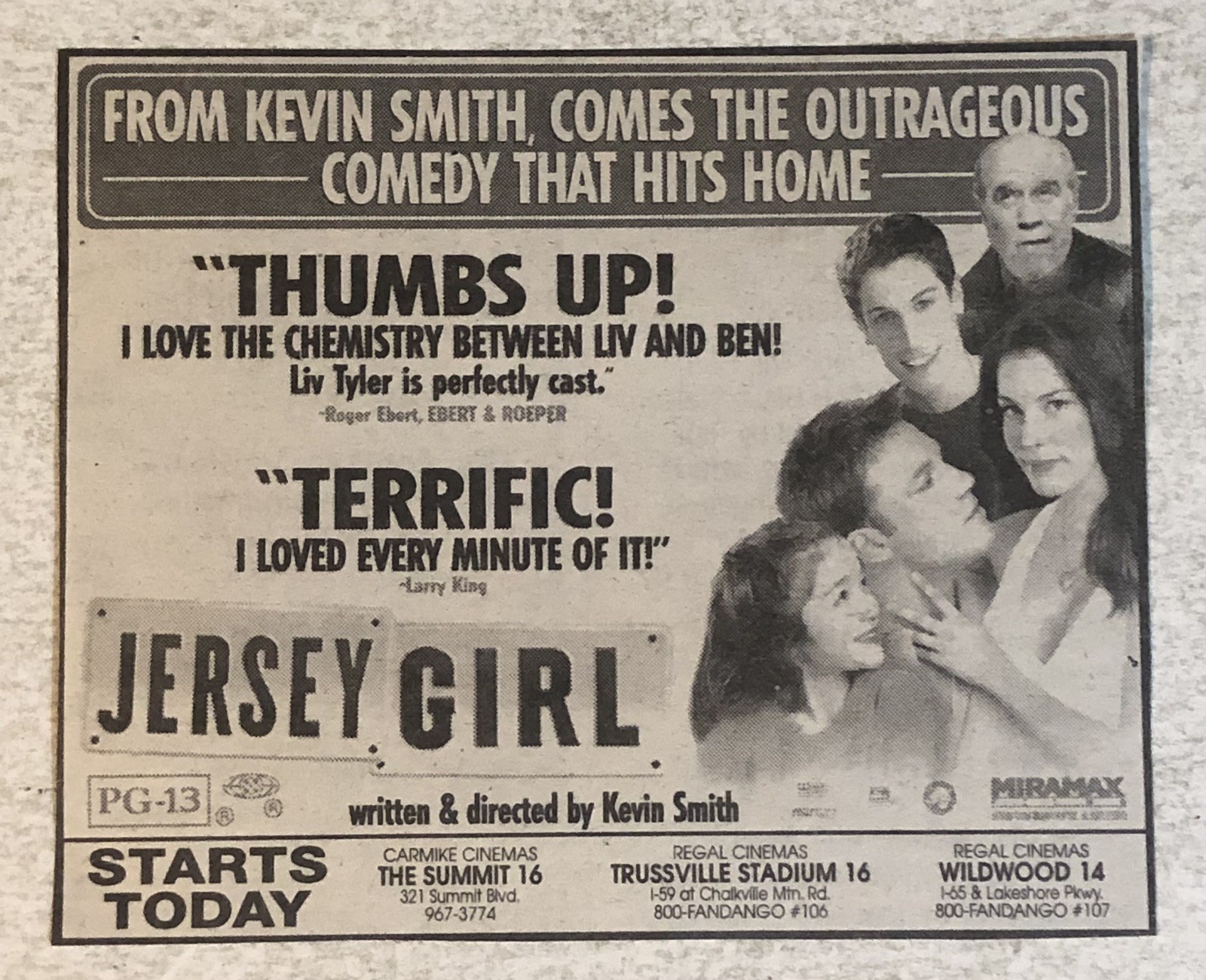 Jersey Girl Ben Affleck Liv Tyler George Carlin Original Vintage Print Ad Tpa38