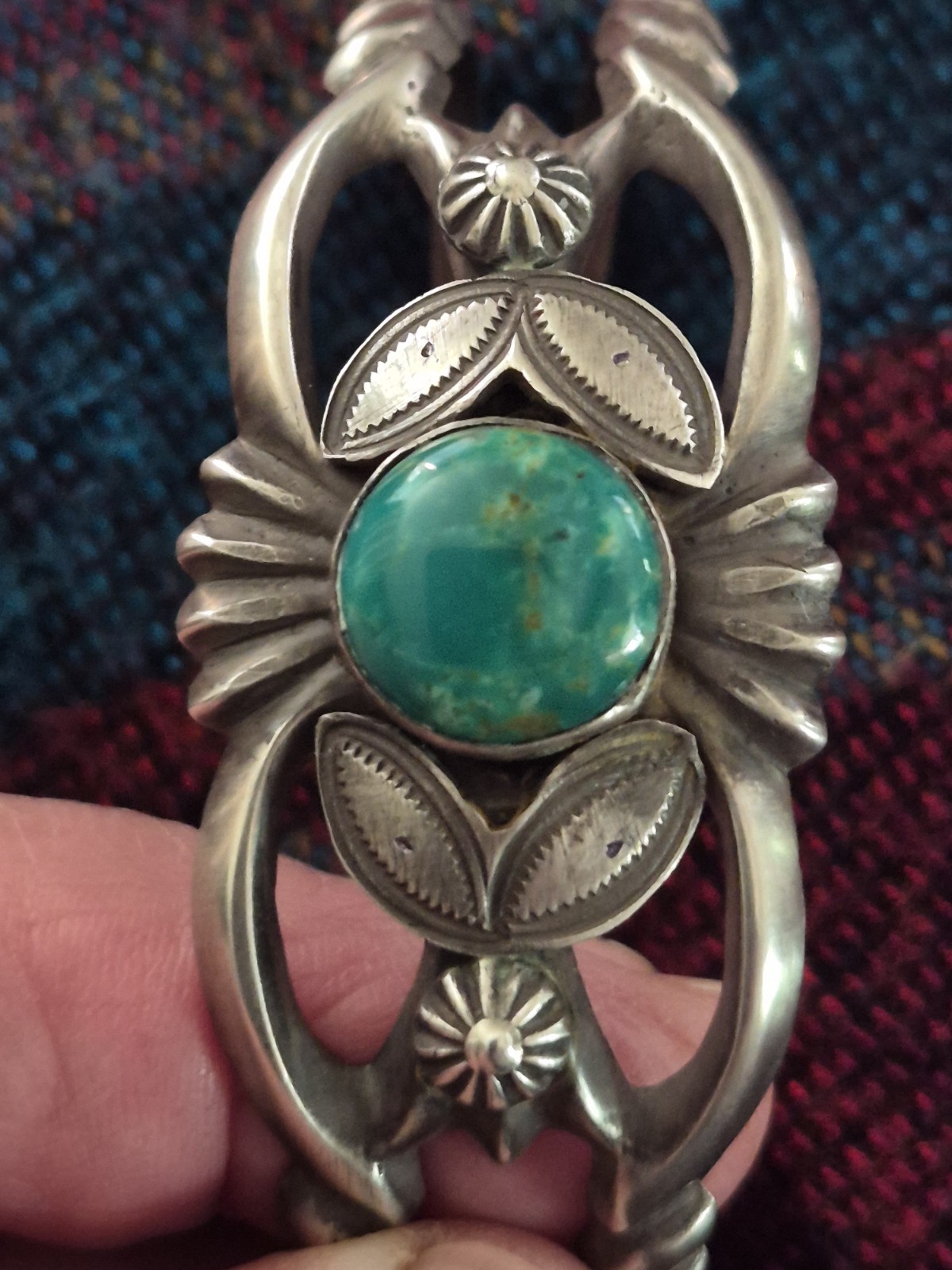 Vintage Tufa Cast Navajo Bracelet Sterling & Turquoise Henry Morgan